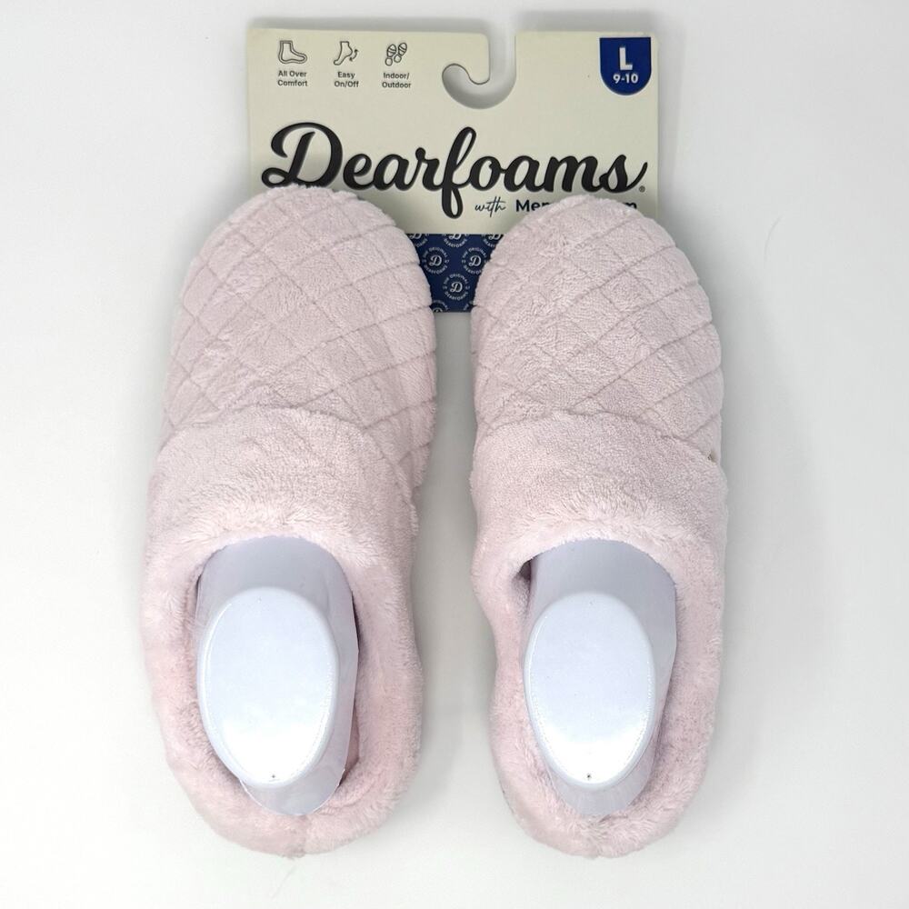 Dearfoams Women L 9-10 Pink Memory Foam Indoor Outdoor Slippers New